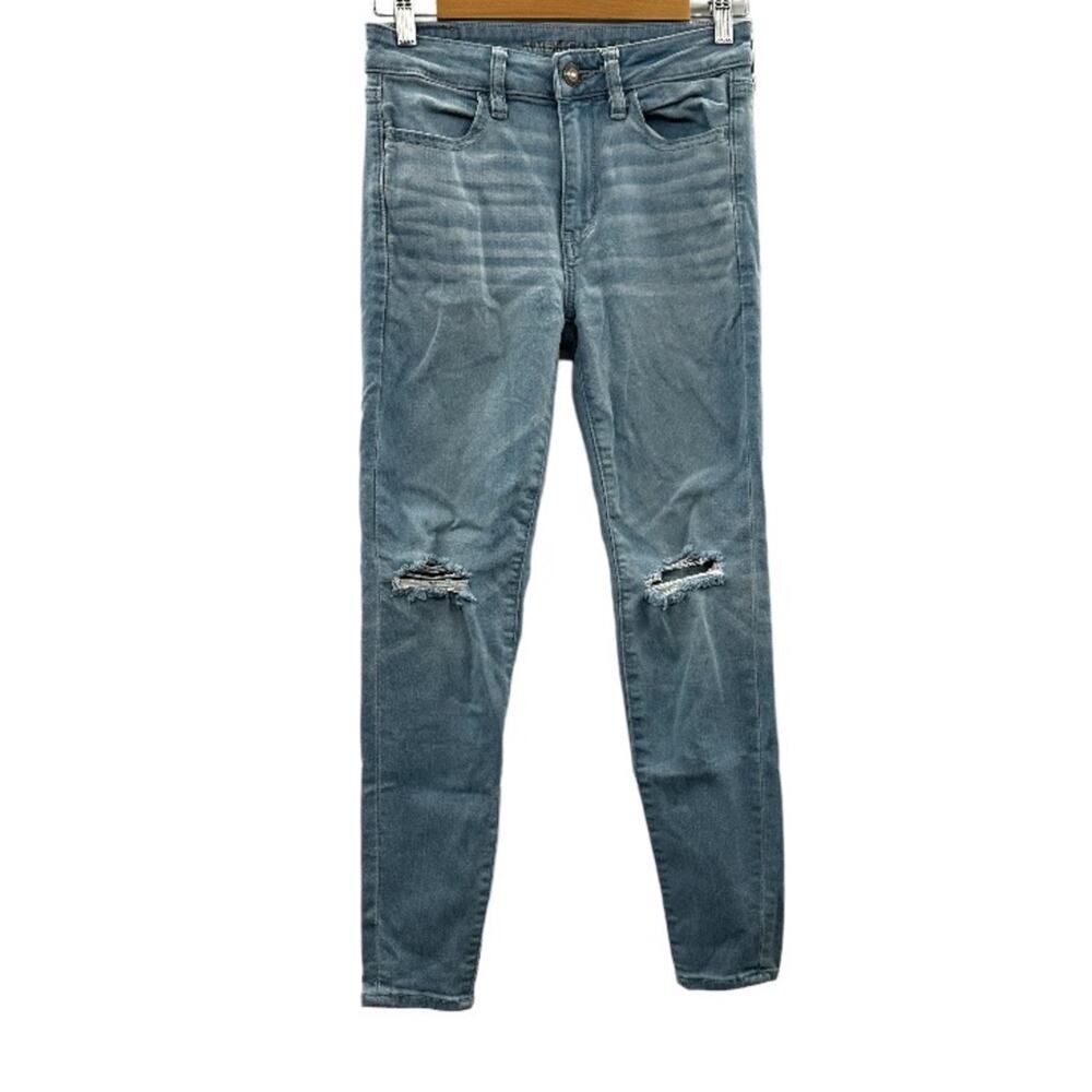 American Eagle Light Wash Distressed Mid‎ Rise Ankle Skinny Jeans Size 2 Short